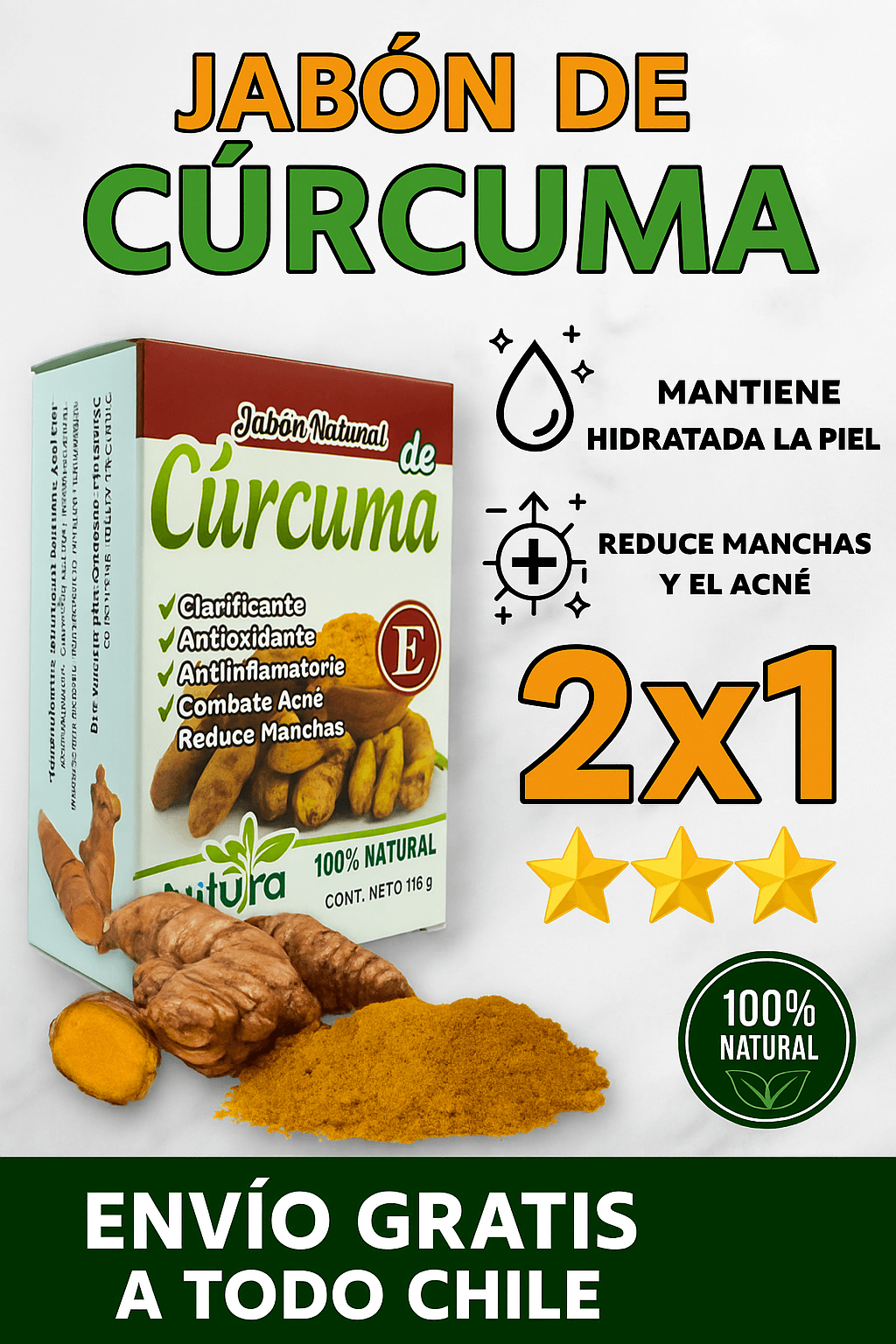 Jabón de cúrcuma anti acne-anti manchas oferta  2x1
